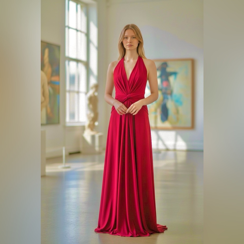Halston Heritage Fuchsia Halter Maxi Dress size S NWT